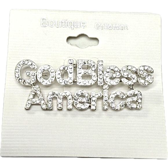 Wholesale Bulk Lot 12 Silver Tone Stylized God Bless America Crystal Brooches - Picture 5 of 5